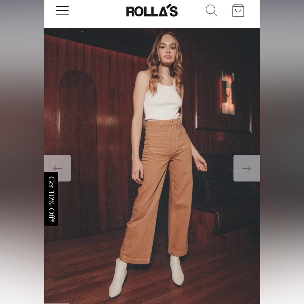 NWOT ROLLA‘s sailor jeans tan camel brown high rise wide leg pants 26
